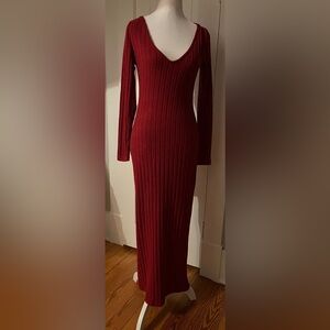 Red size S, ribbed, polyester, maxi, slimming dress. Thin material